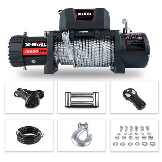 X-BULL Electric Winch 12000 LBS 12V  Steel Cable SUV Jeep Truck 4WD