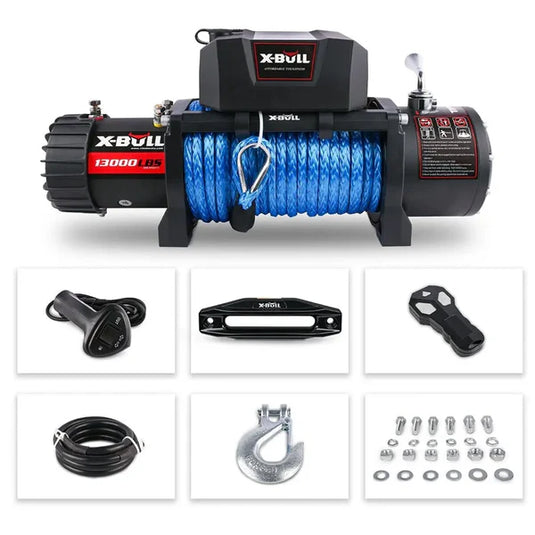 X-BULL Electric Winch 13000 LBS 12V Synthetic Rope SUV Jeep Truck 4WD Blue