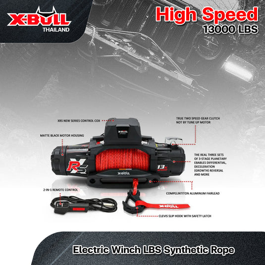 X-BULL High Speed Electric Winch XRS 13000 LBS 12V  Synthetic Rope for SUV Jeep Truck 4WD