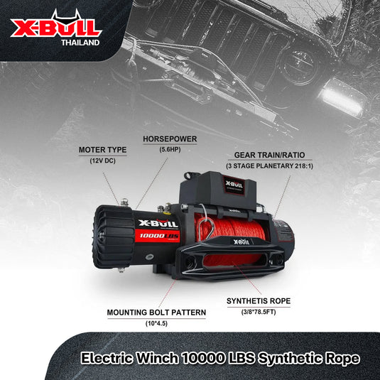 X-BULL Electric Winch 10000 LBS 12V Synthetic Rope SUV Jeep Truck 4WD