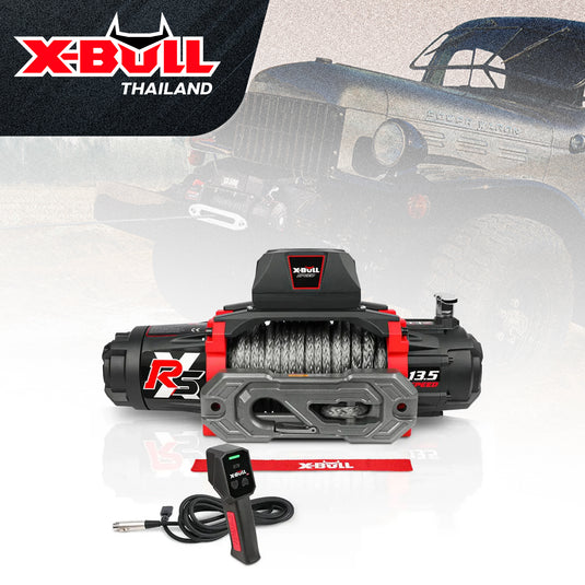 X-BULL Electric Winch XRS 13500 LBS 12V  Synthetic Rope for Towing Truck Off Road  with 2 in 1 Wireless Remote
