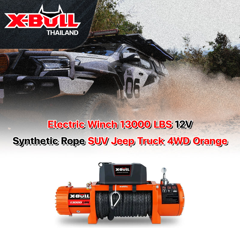 Load image into Gallery viewer, X-BULL Electric Winch 13000 LBS 12V Synthetic Rope SUV Jeep Truck 4WD Orange
