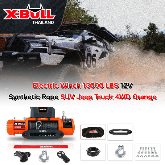 X-BULL Electric Winch 13000 LBS 12V Synthetic Rope SUV Jeep Truck 4WD Orange